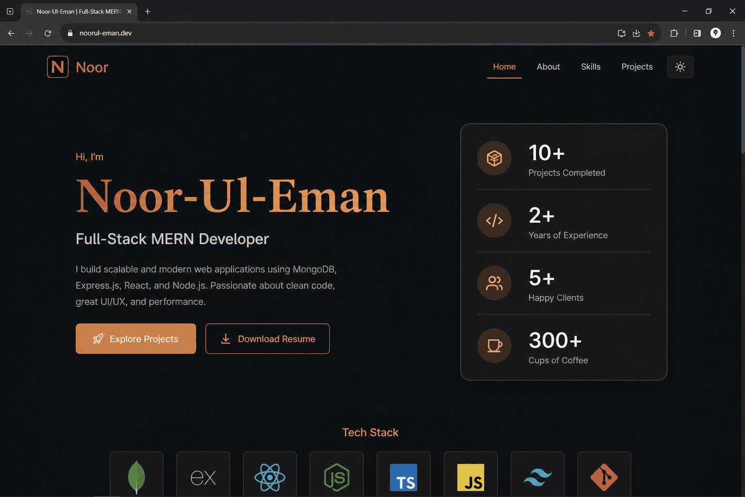 MERN Portfolio product screen